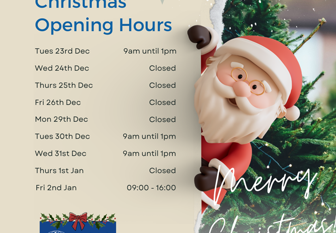 Our Christmas Opening Hours 2025-26