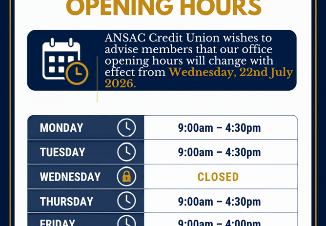 📢 IMPORTANT NOTICE – CHANGE TO OFFICE OPENING HOURS