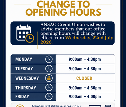 📢 IMPORTANT NOTICE – CHANGE TO OFFICE OPENING HOURS