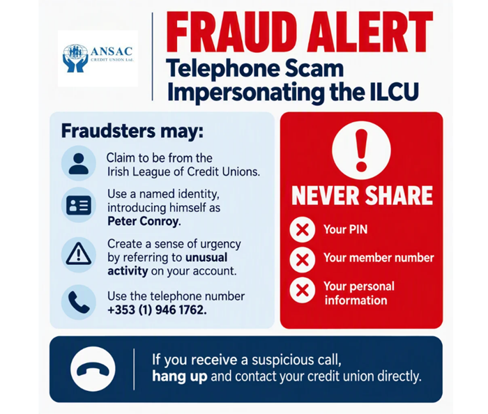 Fraud Alert: Telephone Scam Impersonating the Irish League of Credit Unions